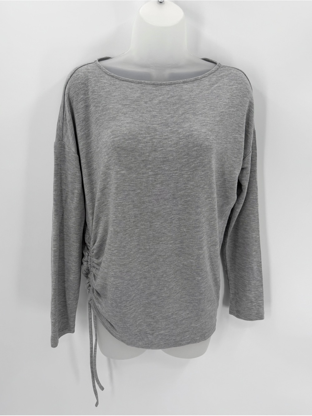Lou & Grey Tee Womens XS Light Grey Heathered Long Sleeve Ruched Side Tie Top